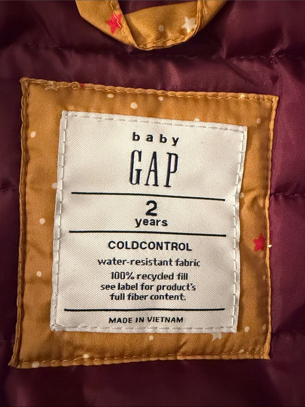 GAP Mustard Star-Print Puffer Jacket with Hood